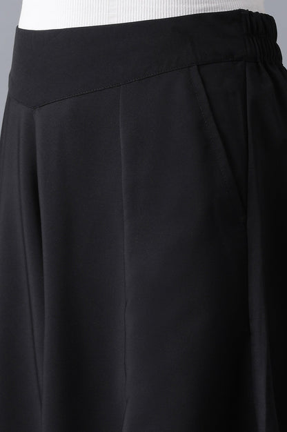 Black Solid Flared Cotton Palazzo With Elasticated Waistband
