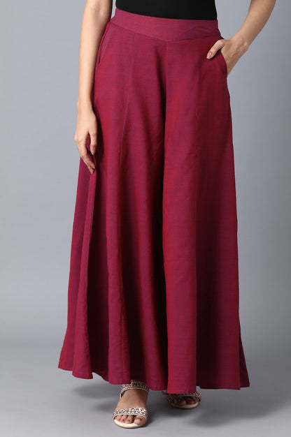 Purple Solid Flared Cotton Palazzo With Elasticated Waist
