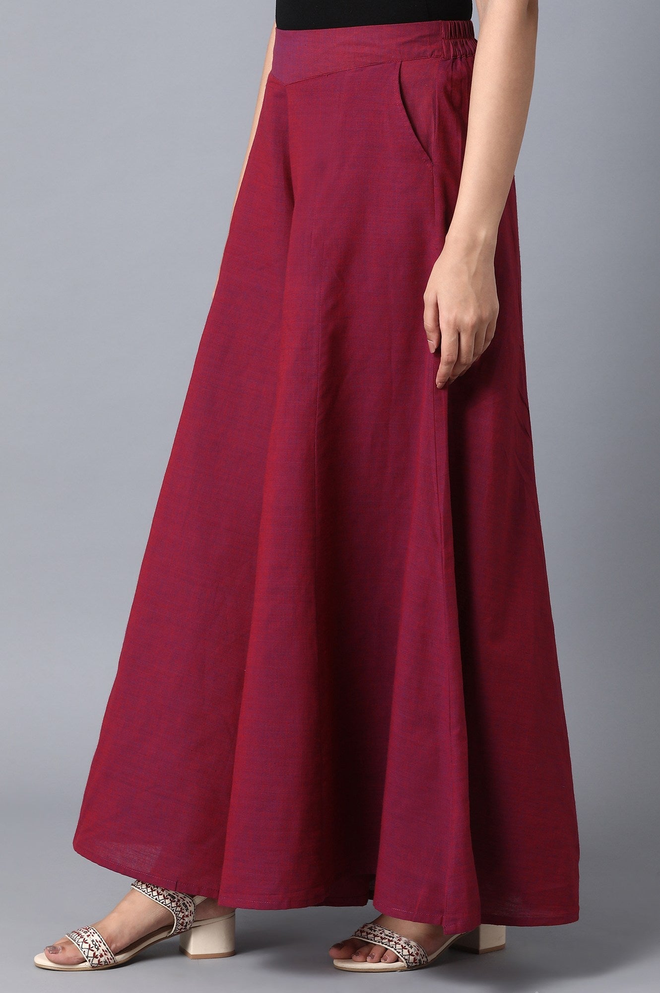 Purple Solid Flared Cotton Palazzo With Elasticated Waist
