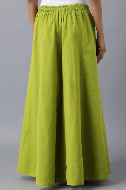 Muted Sage Green Solid Flared Cotton Palazzo With Elasticated Waistband