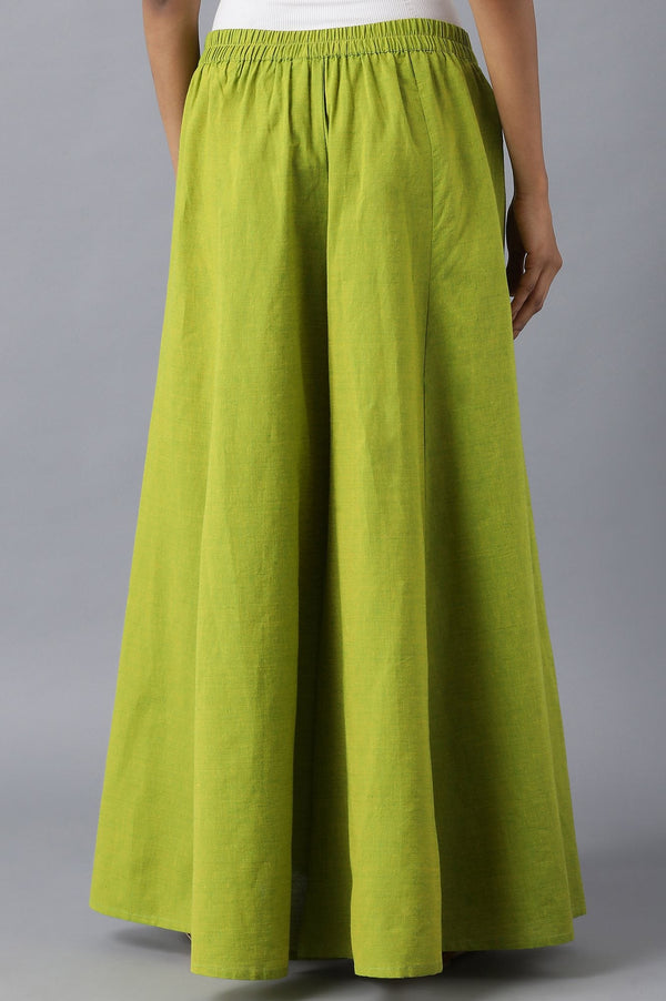 Muted Sage Green Solid Flared Cotton Palazzo With Elasticated Waistband