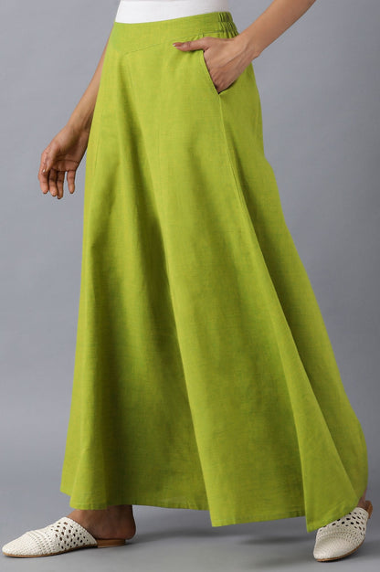 Muted Sage Green Solid Flared Cotton Palazzo With Elasticated Waistband