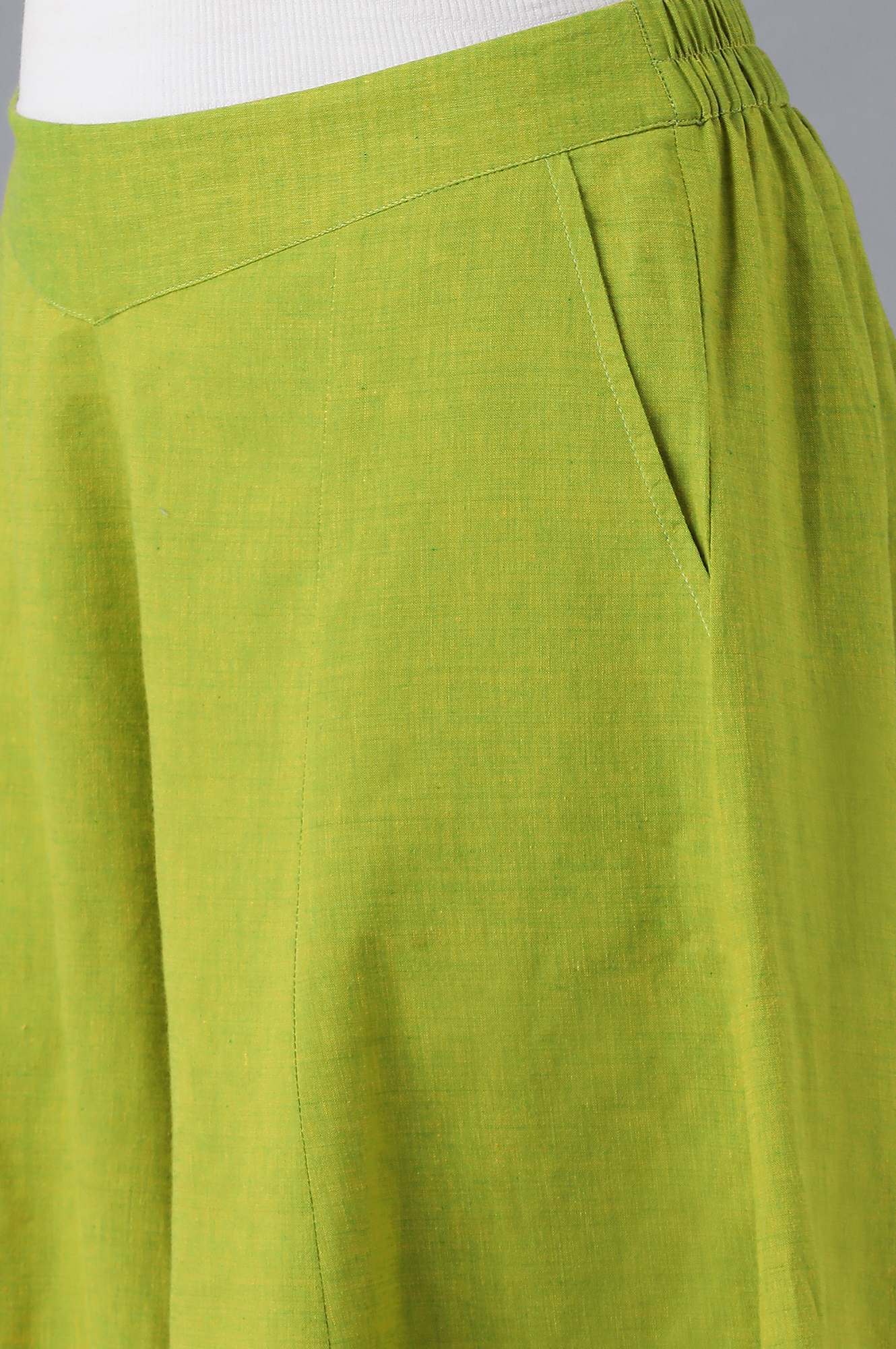 Muted Sage Green Solid Flared Cotton Palazzo With Elasticated Waistband