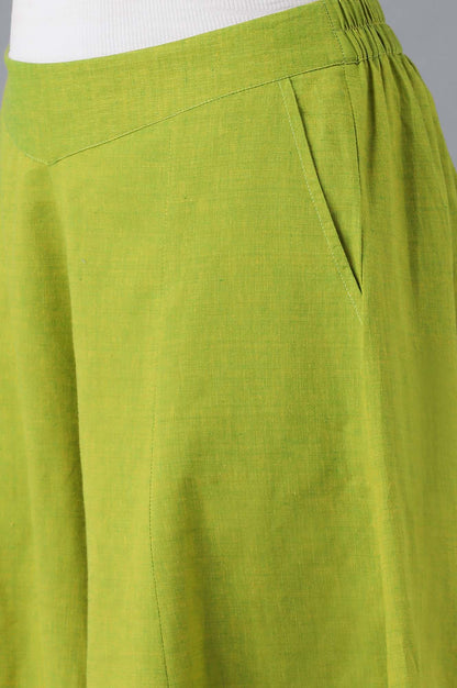 Muted Sage Green Solid Flared Cotton Palazzo With Elasticated Waistband