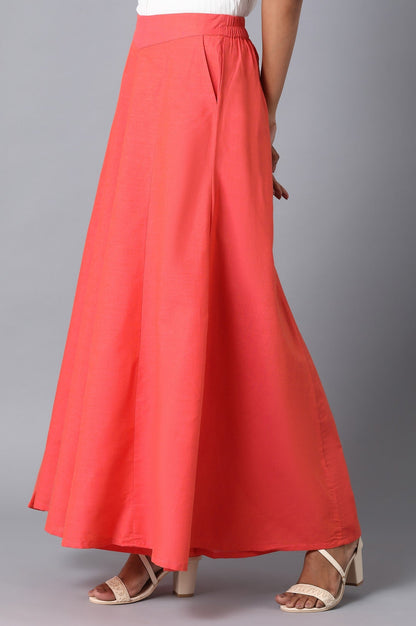 Coral Solid Flared Cotton Palazzo With Elasticated Waistband