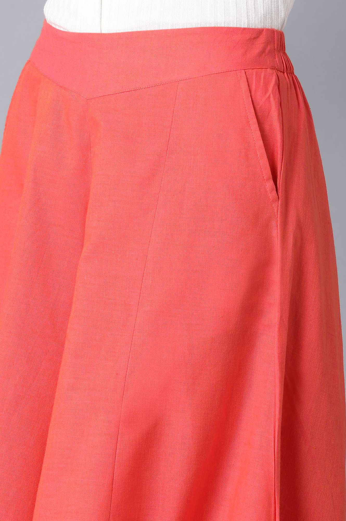 Coral Solid Flared Cotton Palazzo With Elasticated Waistband