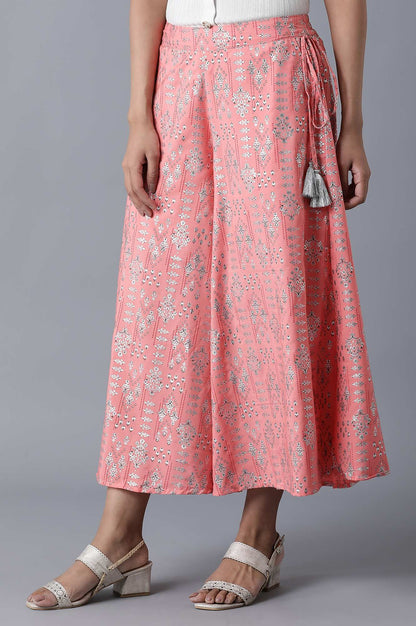 Pink Floral Printed Flared Cotton Palazzo With Elasticated Waistband