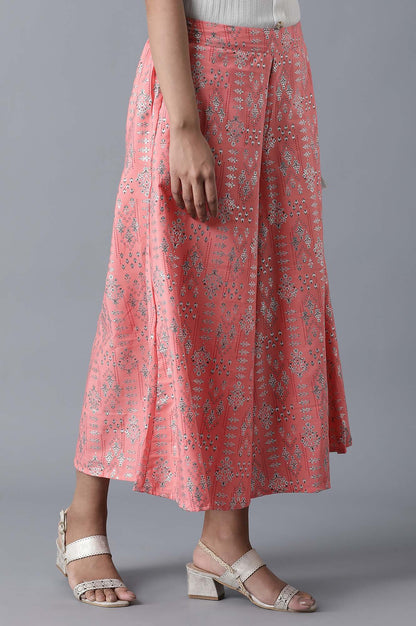 Pink Floral Printed Flared Cotton Palazzo With Elasticated Waistband