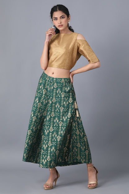 Muted Sage Green Floral Printed Flared Cotton Palazzo With Elasticated Waist