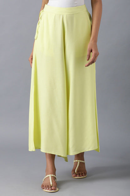 Yellow Solid Flared Cotton Palazzo With Elasticated Waistband