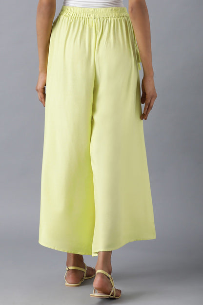 Yellow Solid Flared Cotton Palazzo With Elasticated Waistband