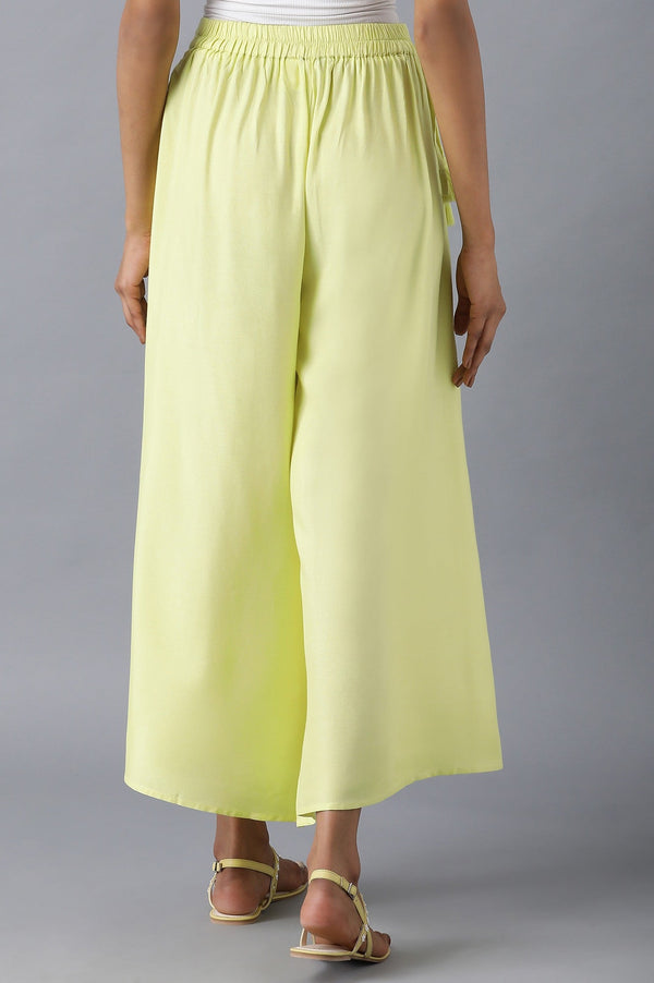 Yellow Solid Flared Cotton Palazzo With Elasticated Waistband
