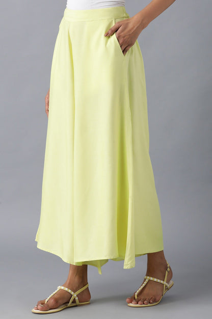 Yellow Solid Flared Cotton Palazzo With Elasticated Waistband
