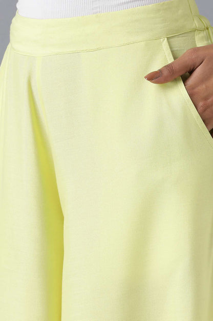 Yellow Solid Flared Cotton Palazzo With Elasticated Waistband