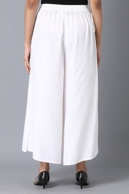 White Solid Flared Cotton Culottes With Elasticated Waist