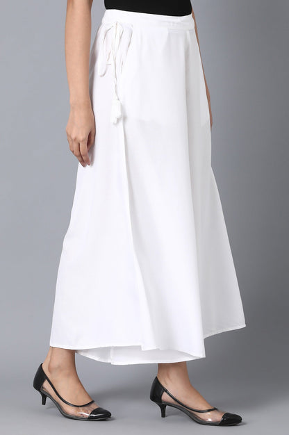 White Solid Flared Cotton Culottes With Elasticated Waist