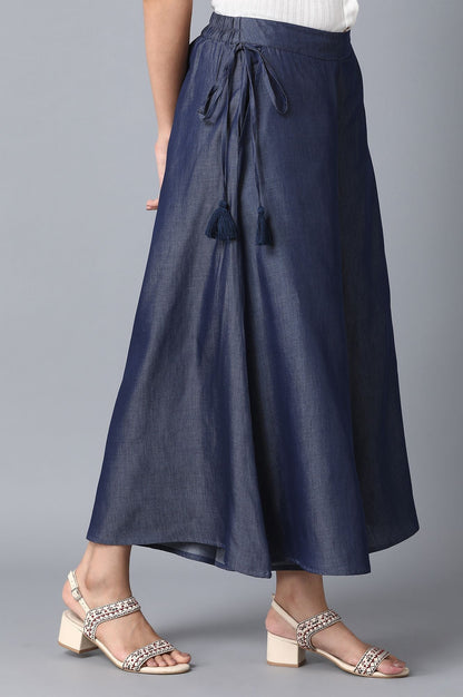 Indigo Solid Flared Cotton Culottes With Elasticated Waist