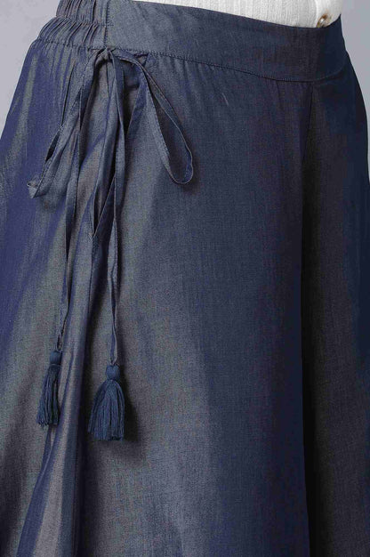 Indigo Solid Flared Cotton Culottes With Elasticated Waist