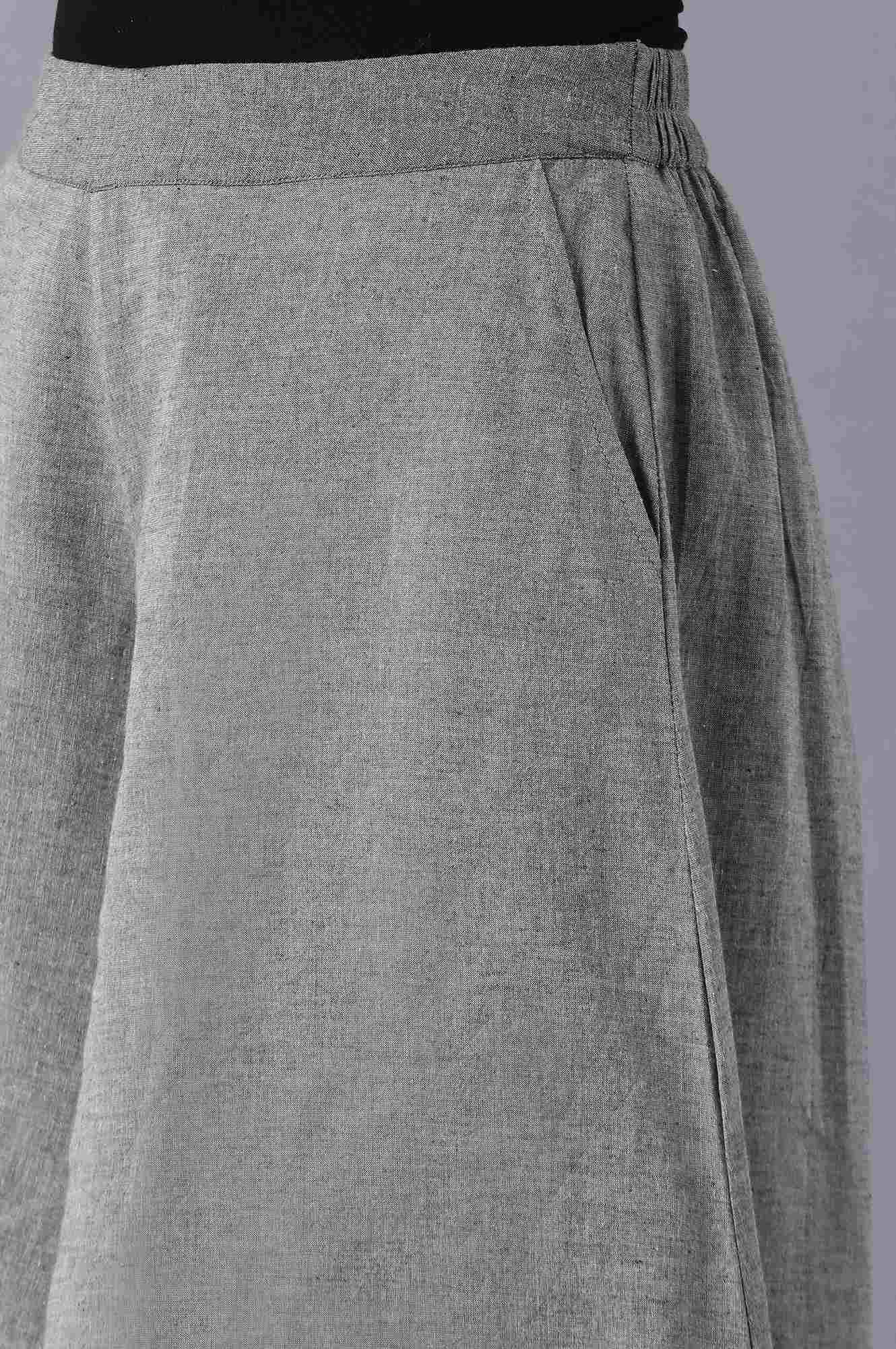 Grey Solid Flared Cotton Palazzo With Elasticated Waistband