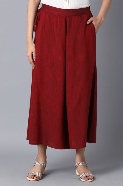 Red Solid Flared Cotton Palazzo With Elasticated Waist