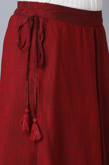 Red Solid Flared Cotton Palazzo With Elasticated Waist