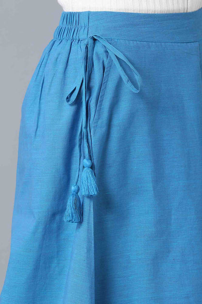 Blue Solid Flared Cotton Palazzo With Elasticated Waist
