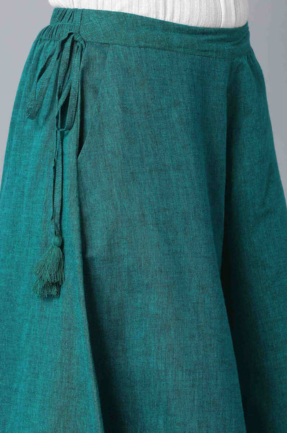 Muted Sage Green Solid Flared Cotton Culottes With Side Pockets