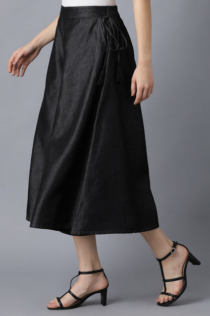 Black Solid Flared Cotton Culottes With Elasticated Waist