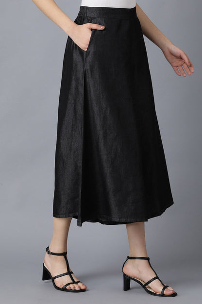 Black Solid Flared Cotton Culottes With Elasticated Waist