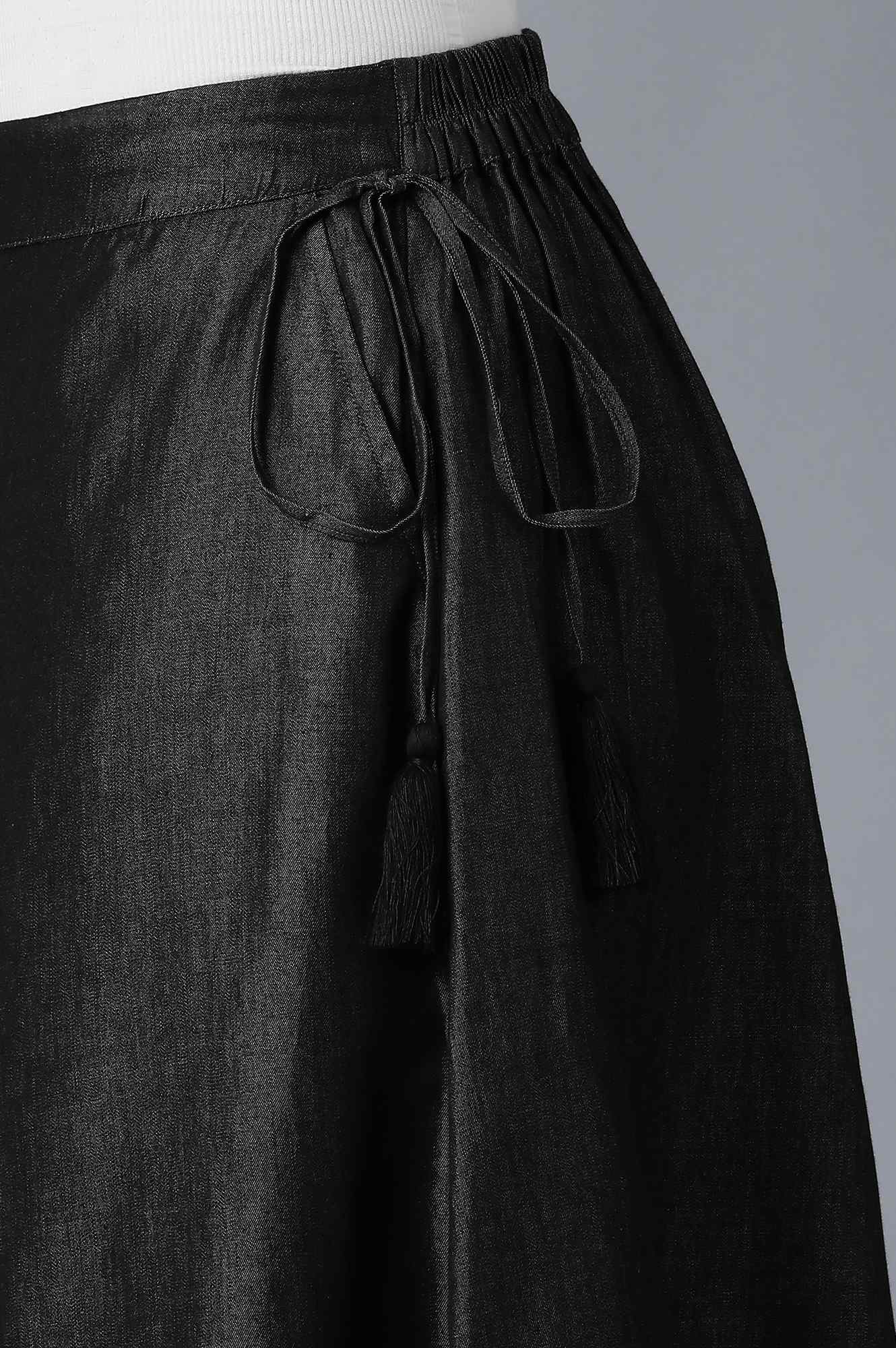 Black Solid Flared Cotton Culottes With Elasticated Waist