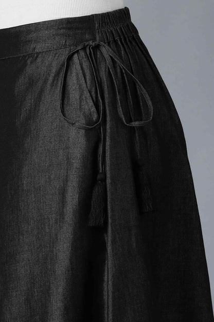 Black Solid Flared Cotton Culottes With Elasticated Waist