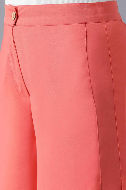 Pink Solid Flared Woven Palazzo With Side Pleats