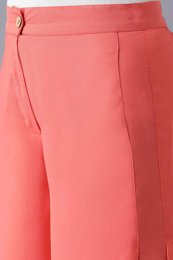 Elleven Women's Pink Solid Flared Woven Palazzo With Side Pleats