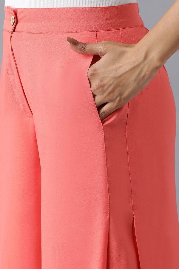 Elleven Women's Pink Solid Flared Woven Palazzo With Side Pleats