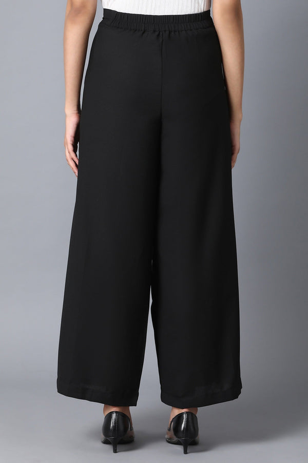 Black Solid Flared Woven Palazzo With Front Zip Closure