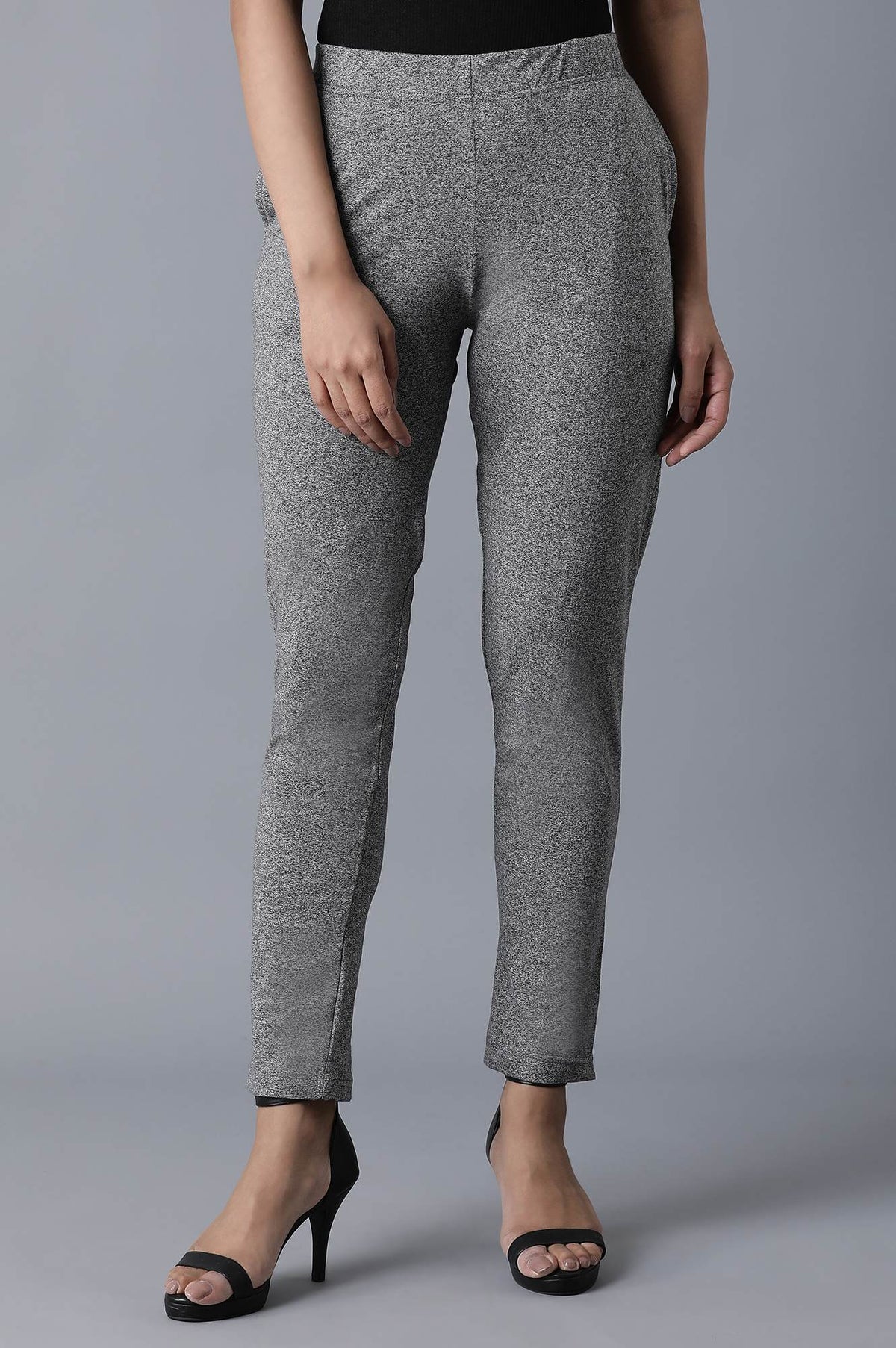 Elleven Women's Grey Solid Straight Fit Cotton Palazzo With Elasticated Waist - M