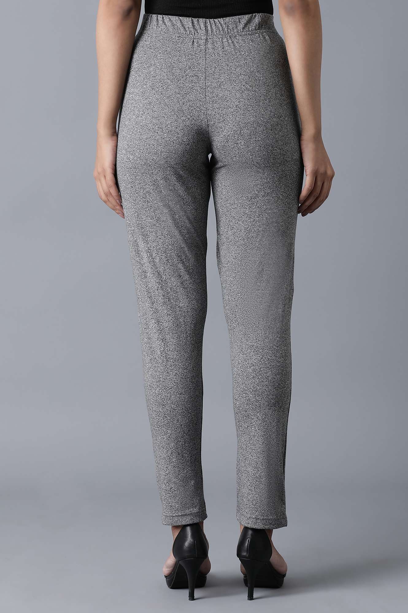Grey Solid Straight Fit Cotton Palazzo With Elasticated Waist