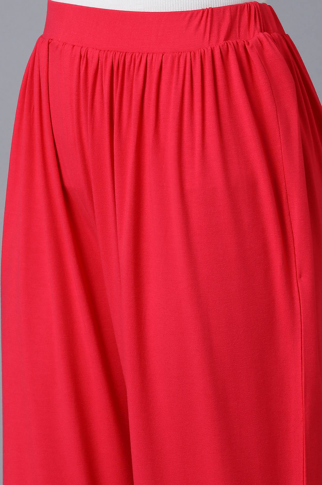 Red Solid Flared Pants With Elasticated Waist