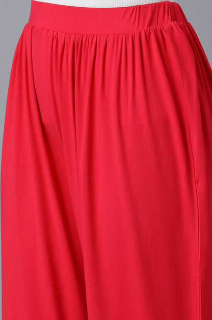 Red Solid Flared Pants With Elasticated Waist