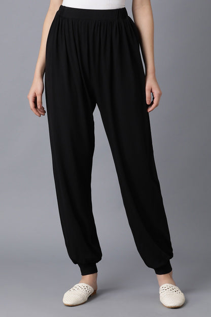 Black Solid Flared Pants With Elasticated Waist