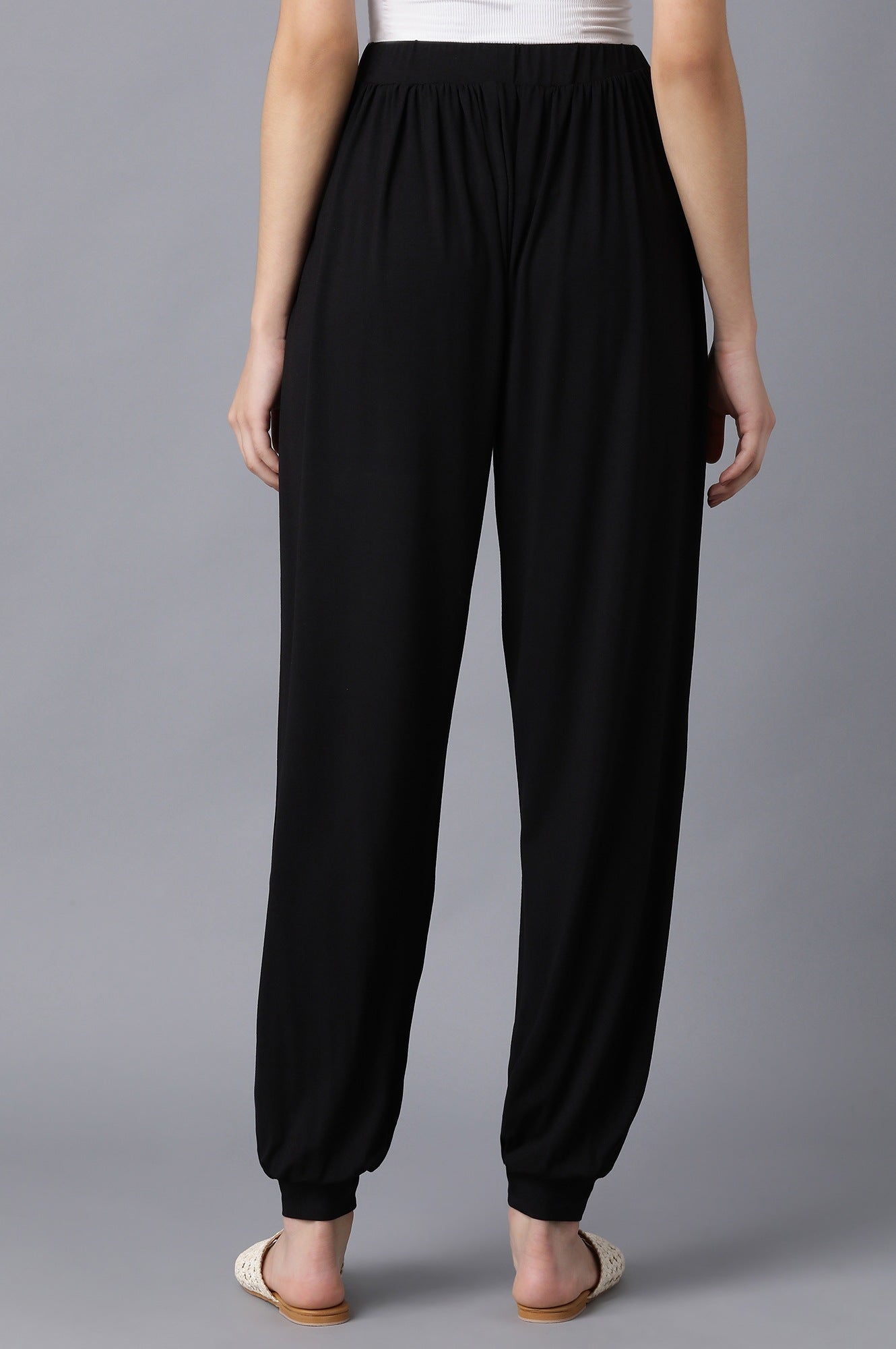 Black Solid Flared Pants With Elasticated Waist