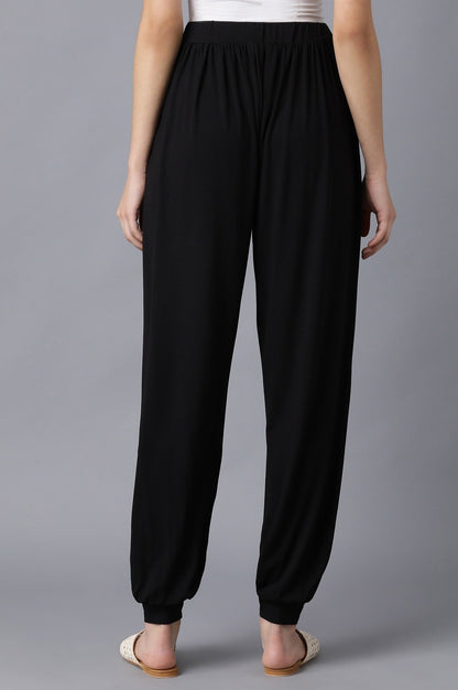 Black Solid Flared Pants With Elasticated Waist