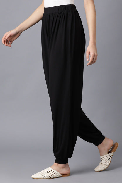 Black Solid Flared Pants With Elasticated Waist