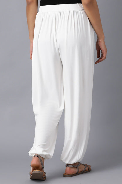 White Solid Flared Palazzo With Elasticated Waistband