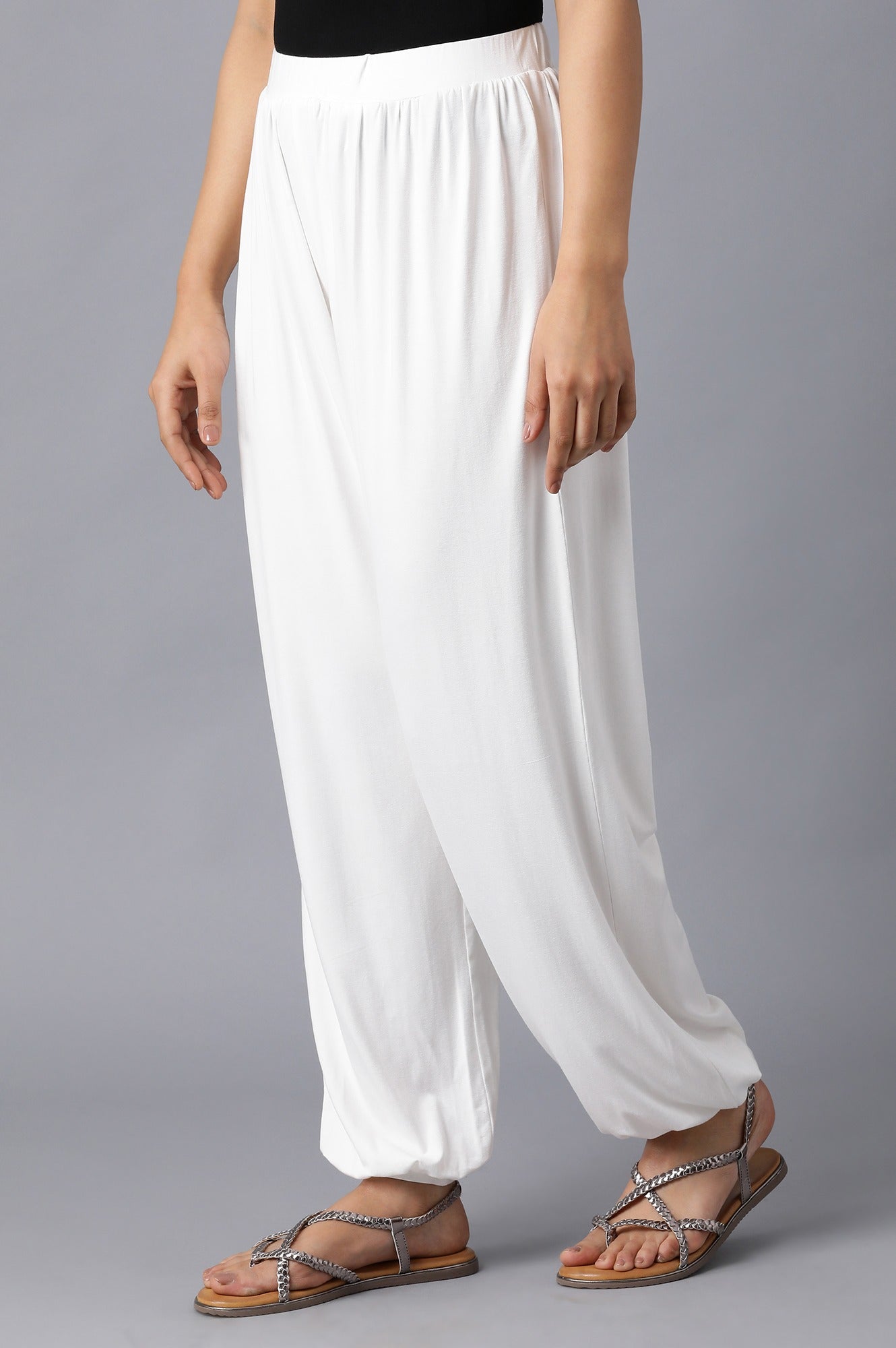 White Solid Flared Palazzo With Elasticated Waistband