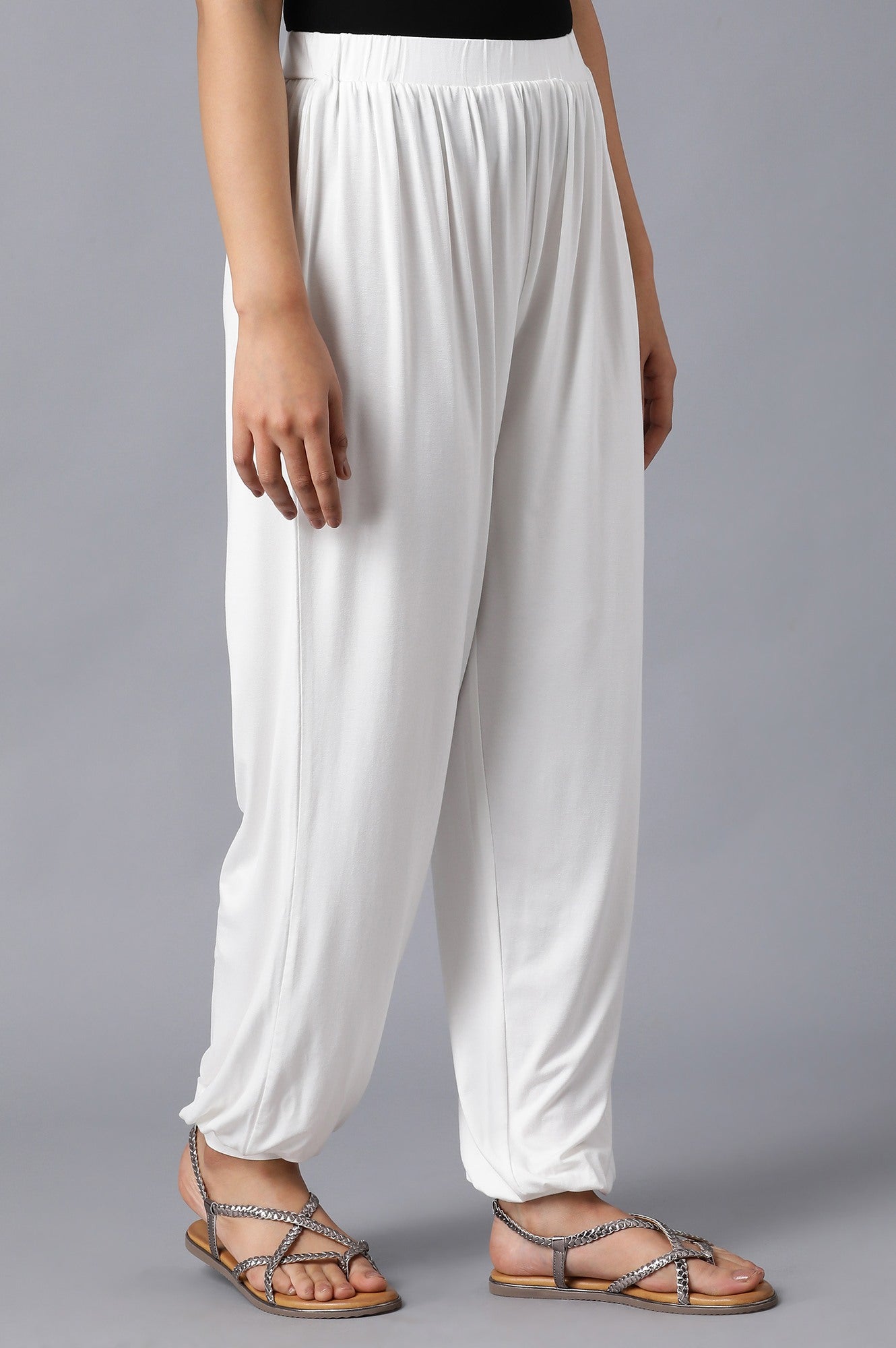 White Solid Flared Palazzo With Elasticated Waistband