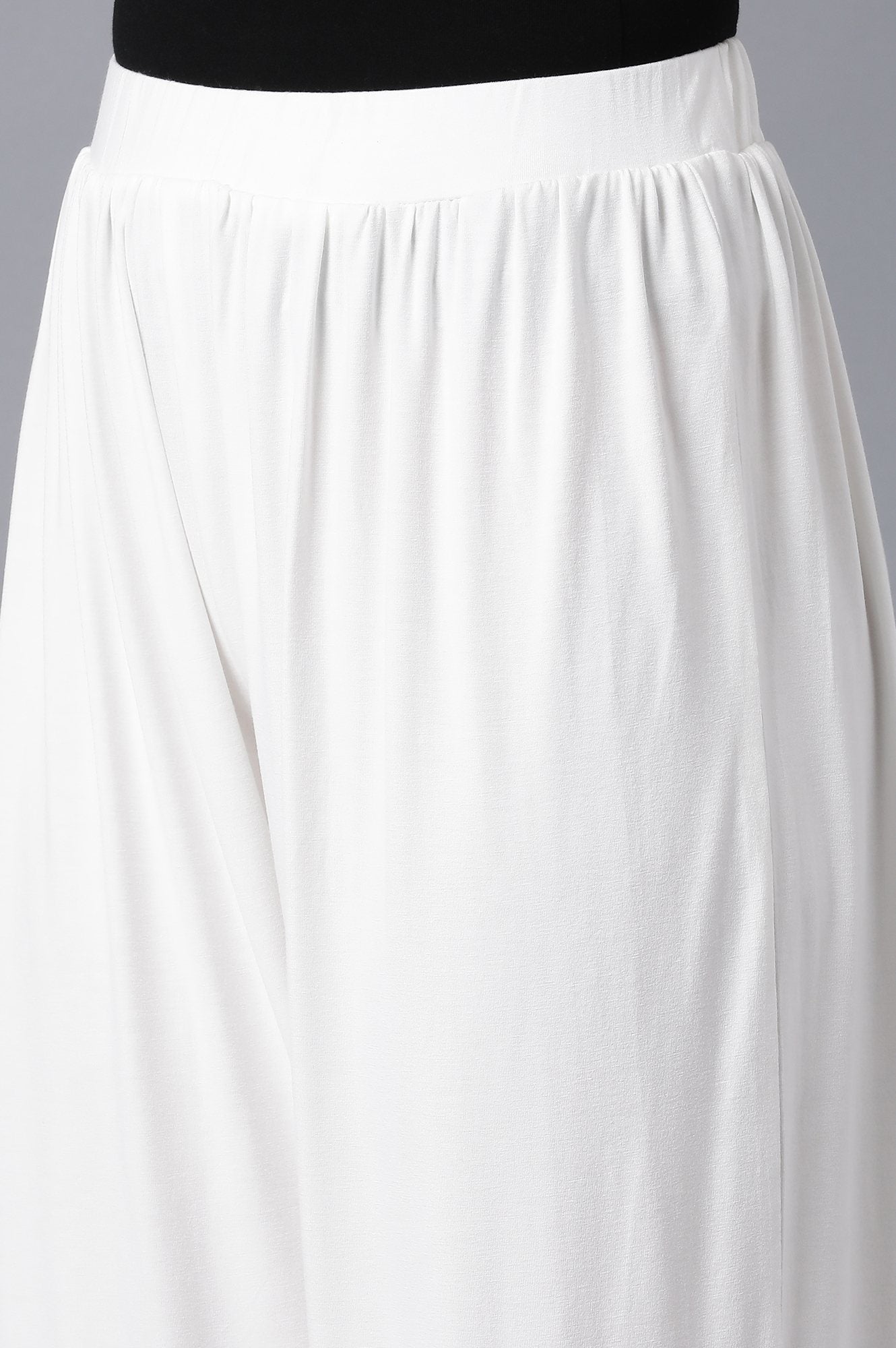 White Solid Flared Palazzo With Elasticated Waistband