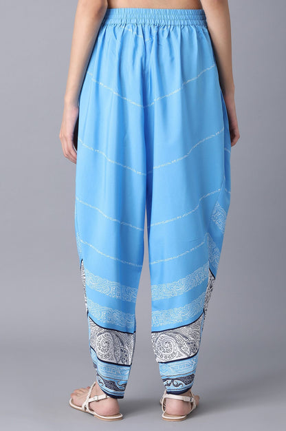 Blue Printed Flared Cotton Salwar With Elasticated Waistband