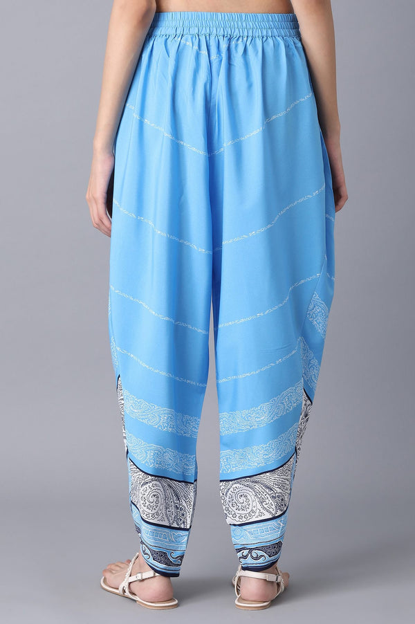 Elleven Women's Blue Printed Flared Cotton Salwar With Elasticated Waistband