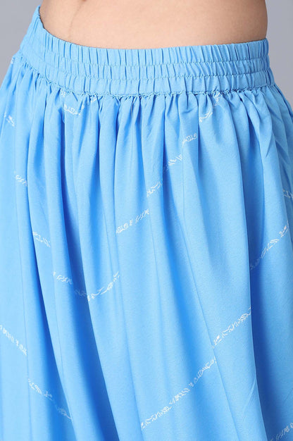 Blue Printed Flared Cotton Salwar With Elasticated Waistband